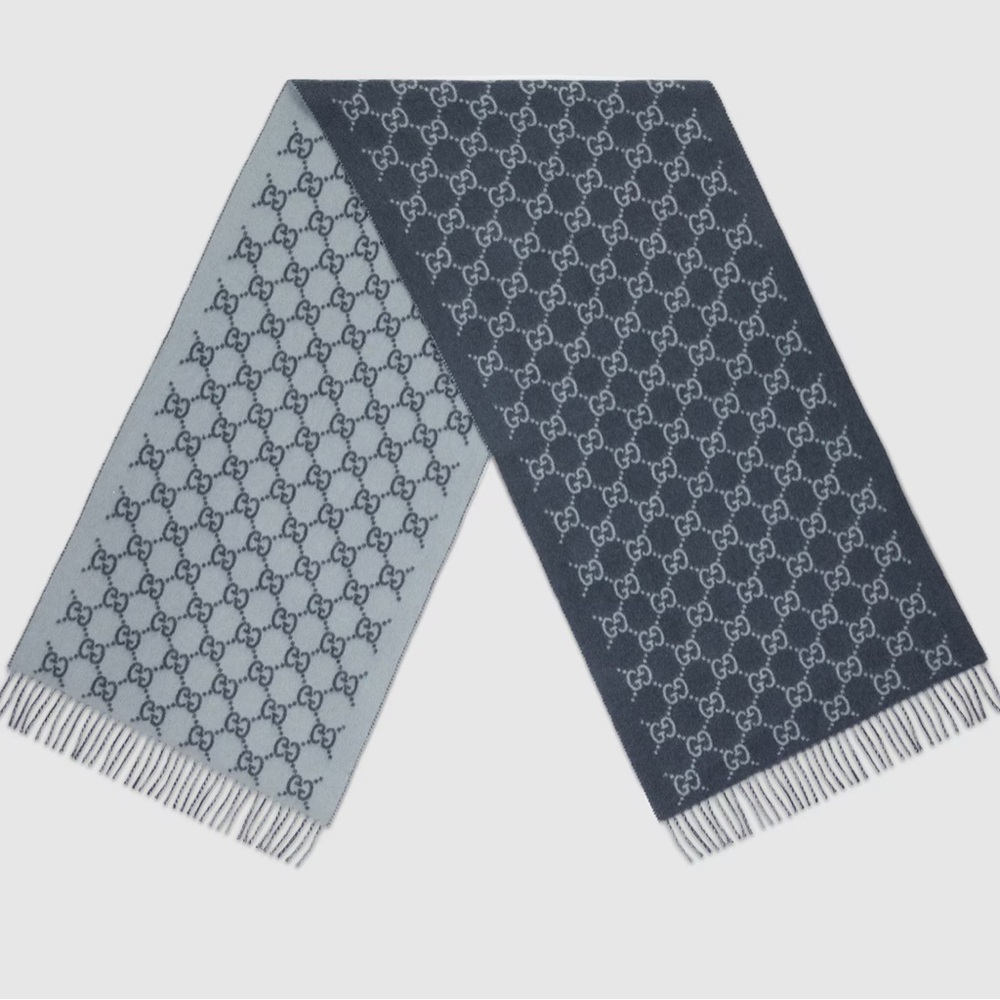 Gucci Blue and Gray Geometric Pattern Scarf. Never used.
